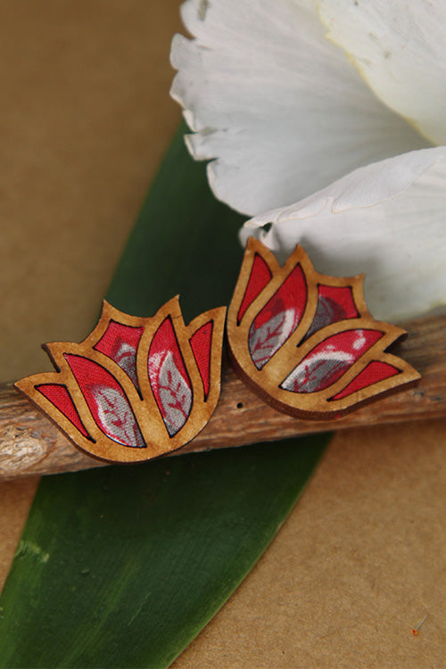 WHE Bloom Lotus Repurposed Fabric and Wood Red Stud