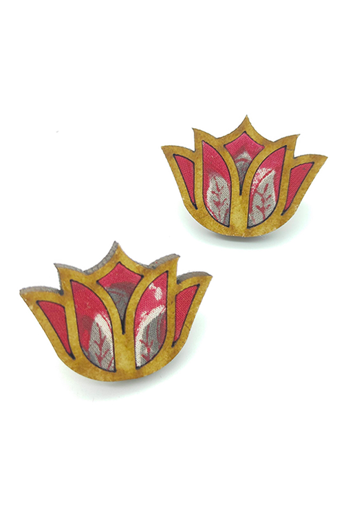 WHE Bloom Lotus Repurposed Fabric and Wood Red Stud