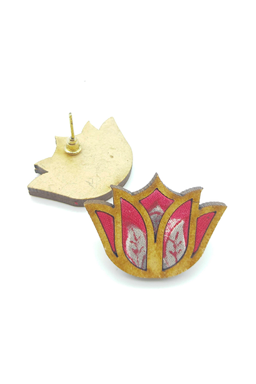 WHE Bloom Lotus Repurposed Fabric and Wood Red Stud