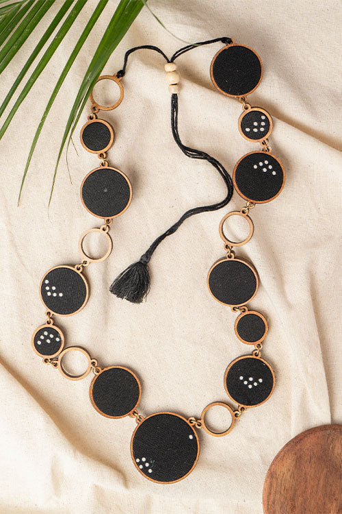 Black and Brown Unity Repurposed fabric and wood necklace