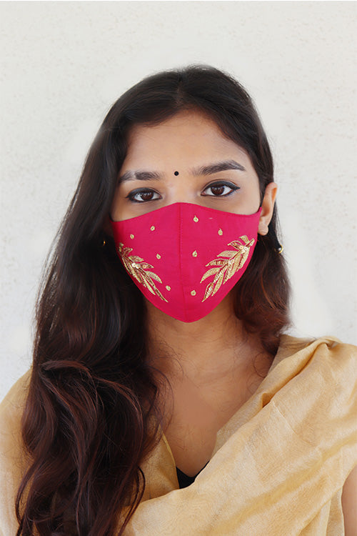 Whe Pink Festive Hand-embroidered Mask