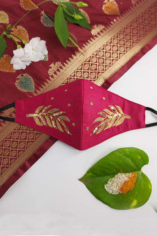 Whebyabira Pink Festive Hand Embroidered Cotton Mask Online