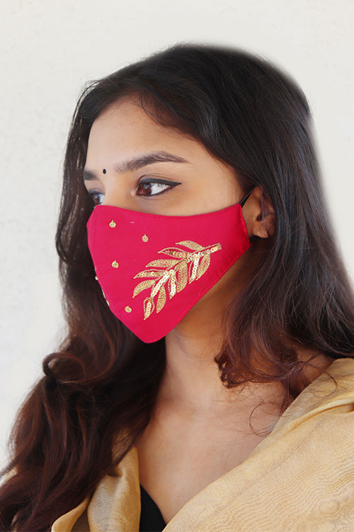 Whe Pink Festive Hand-embroidered Mask