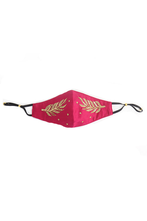 Whebyabira Pink Festive Hand Embroidered Cotton Mask Online