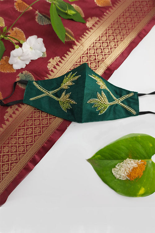 Whebyabira Grey Festive Hand Embroidered Cotton Mask Online