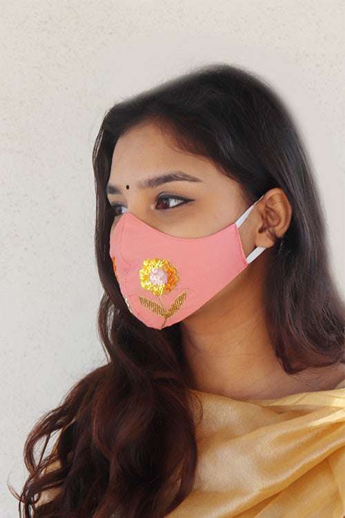 Whe Peach Festive Hand-embroidered Mask