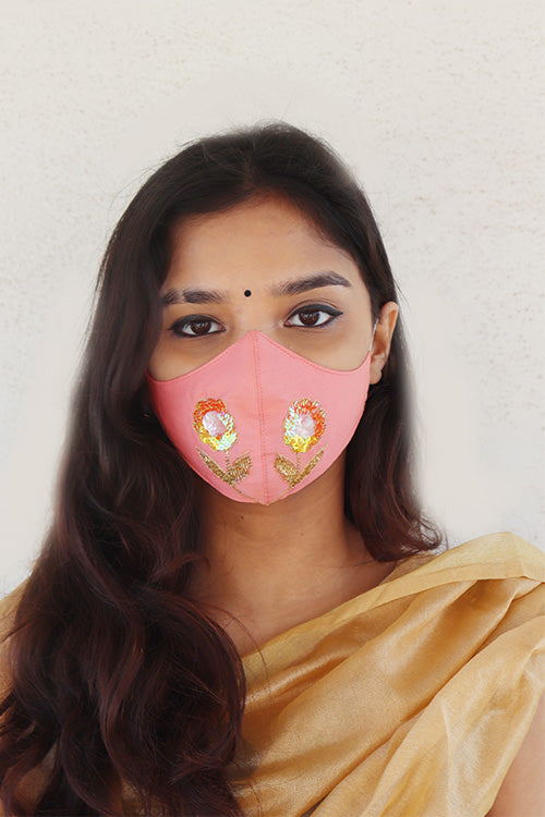 Whe Peach Festive Hand-embroidered Mask