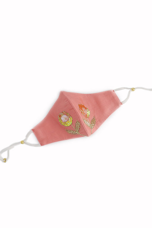 Whebyabira Peach Festive Hand Embroidered Cotton Mask Online