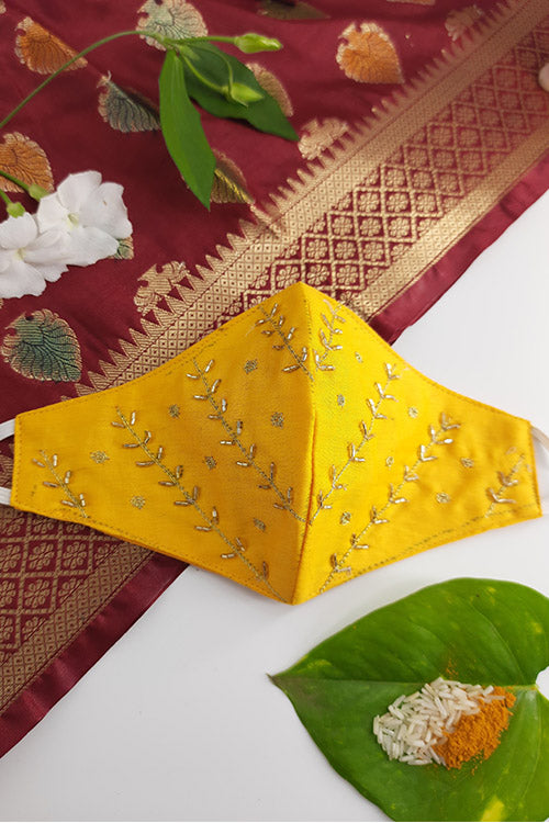 Whe Yellow Festive Hand-embroidered Mask
