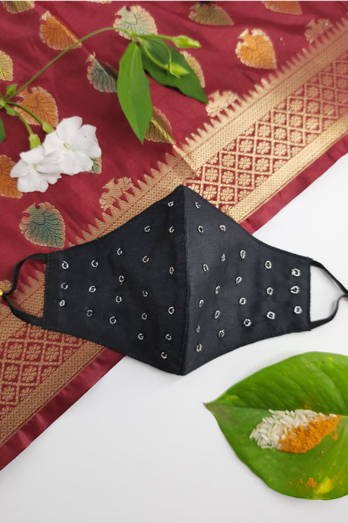 Whebyabira Black Festive Hand Embroidered Cotton Mask Online