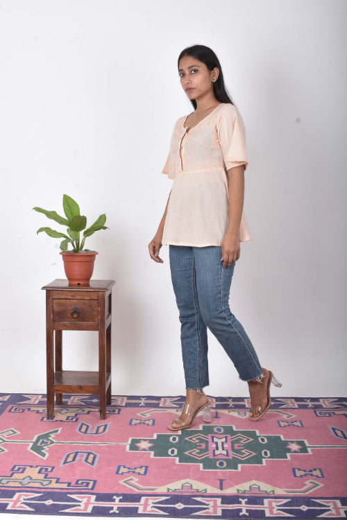 Urmul "Paipa" hand embroidered Maheshwari cotton top