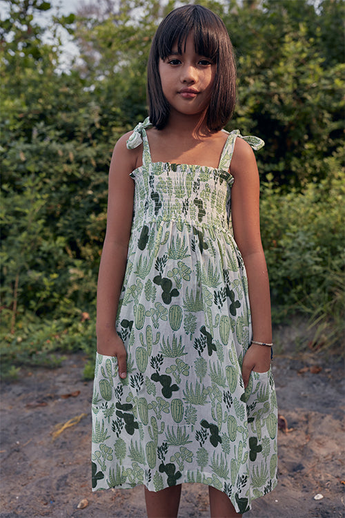 Okhai 'Girl' Hand Block Print Pure Cotton Sleeveless Kids Dress