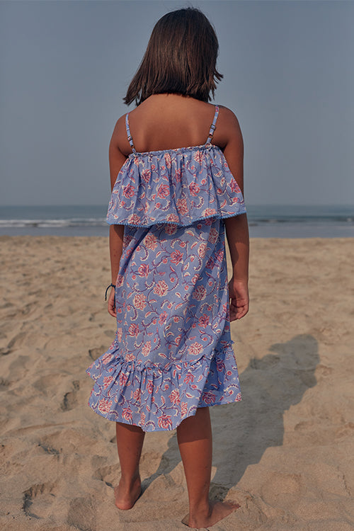 Okhai 'Hug' Hand Block Printed Off Shoulder Pure Cotton Kids Dress