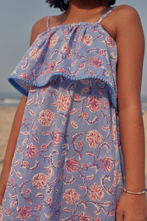 Okhai 'Hug' Hand Block Printed Off Shoulder Pure Cotton Kids Dress