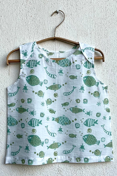 Whitewater Kids Unisex Organic Koi Mint Jhabla with Mint Pants