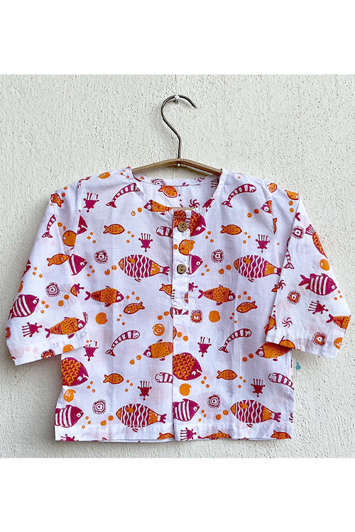 Whitewater Kids Unisex Organic Koi Red Kurta Top With Red Pants