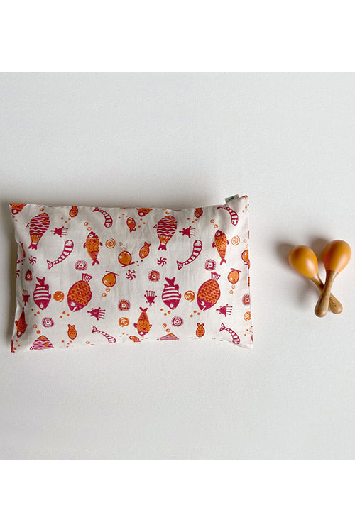 Whitewater Kids Gift Set - Organic Fish Print Kapok Pillow with Maracas