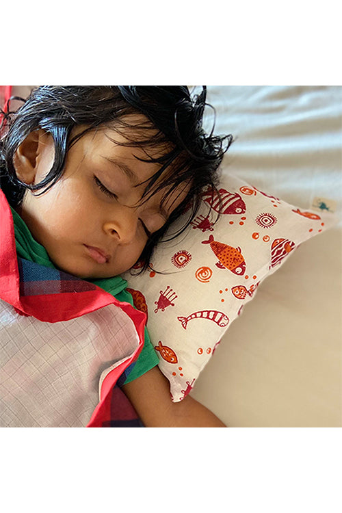 Whitewater Kids Gift Set - Organic Fish Print Kapok Pillow with Maracas