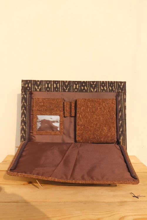 Kirgiti Vegan Leather and Brown arrow Dabu printed Laptop Bag