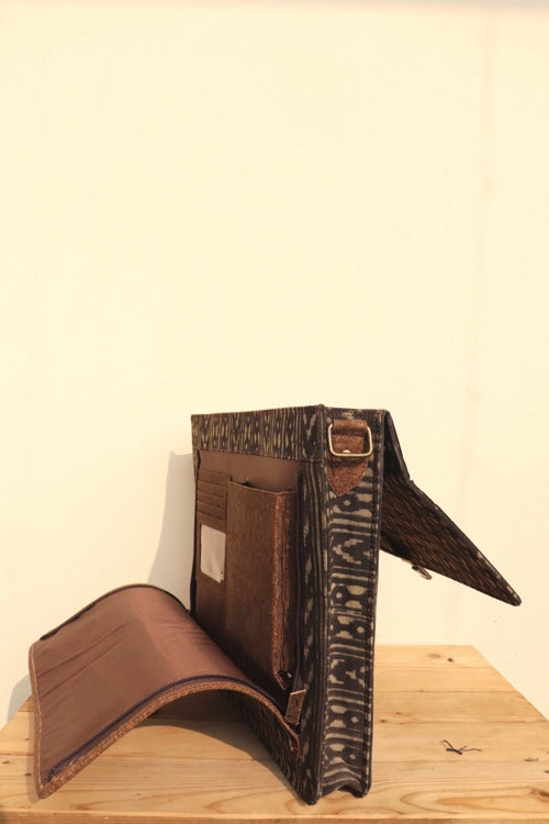 Kirgiti Vegan Leather and Brown arrow Dabu printed Laptop Bag