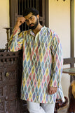 Multicolored Long Ikkat Weave Cotton Kurta For Men Online