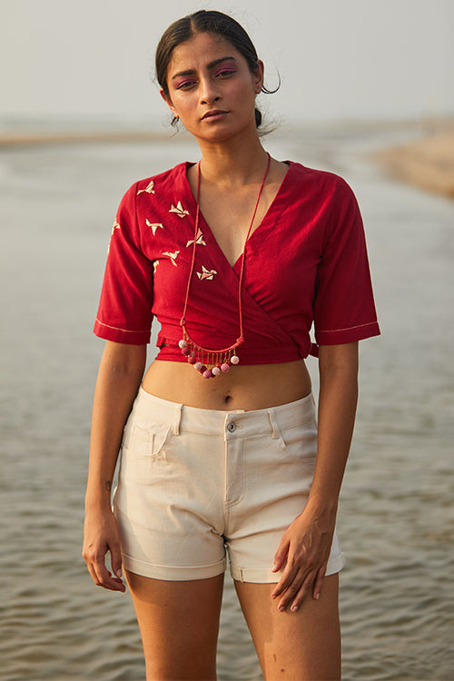 Okhai 'Freedom Flight' Hand Embroidered Wrap-Around Crop Top