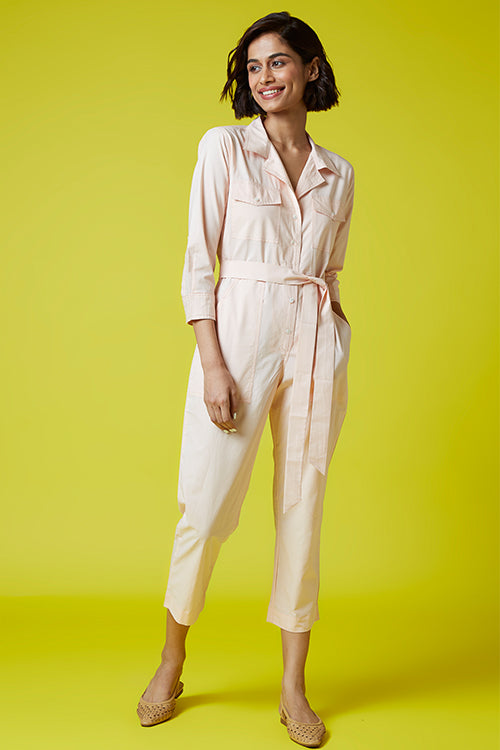 Okhai Champion Herbal Dyed Light Pink Pure Cotton Boiler Suit Online