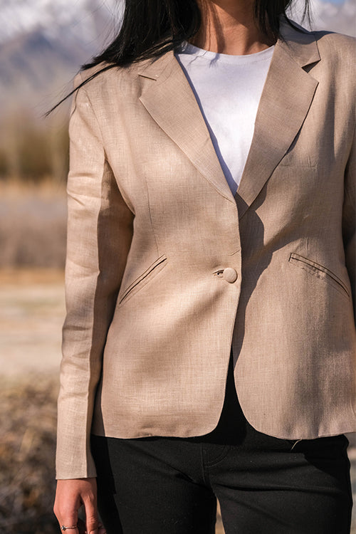 Intangible Dream Beige Linen Cotton Blazer For Women Online