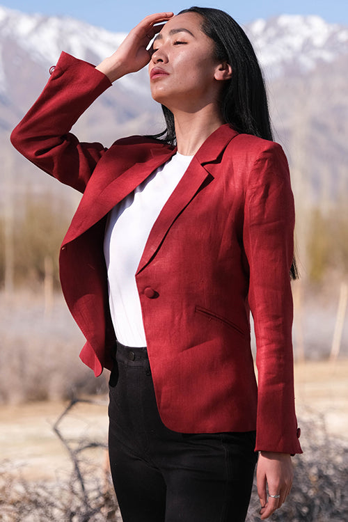 Redberry Red Linen Cotton Blazer For Women Online