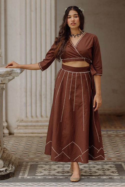 Cocoa Amour Gota Patti Wrap Top With Skirt For Women Online