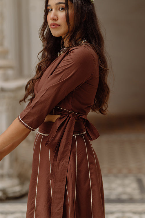 Okhai 'Cocoa Amour' Gota Patti Wrap Top With Skirt