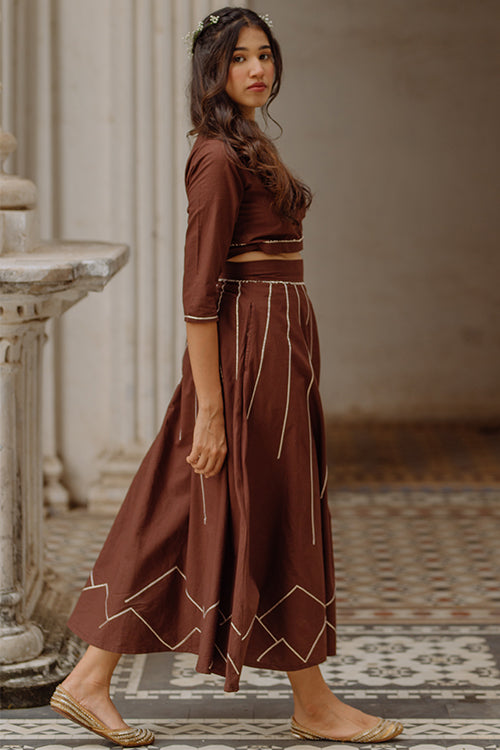 Okhai 'Cocoa Amour' Gota Patti Wrap Top With Skirt