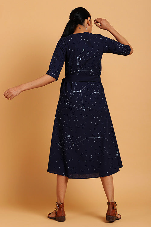 Okhai 'Constellations' Embroidered Indigo Cotton Wrap Dress