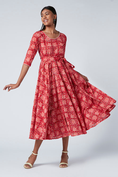 Okhai Aphrodite Hand Block Printed Cotton Flower Print Dress