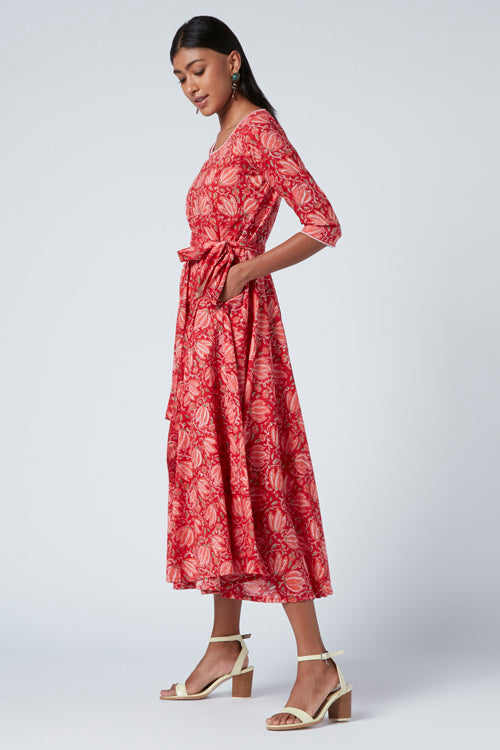Okhai Aphrodite Hand Block Printed Cotton Flower Print Dress