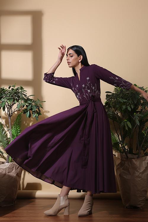 Okhai ‘Night Garden’ Hand Embroidered Pure Cotton Fit & Flare Dress