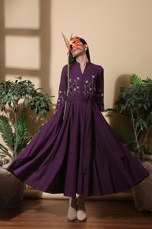 Okhai ‘Night Garden’ Hand Embroidered Pure Cotton Fit & Flare Dress