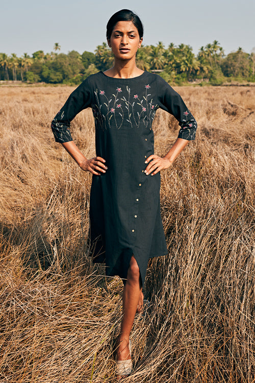 Okhai 'Purpose' Hand Embroidered Mirror Work Pure Cotton Dress
