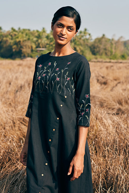 Okhai 'Purpose' Hand Embroidered Mirror Work Pure Cotton Dress