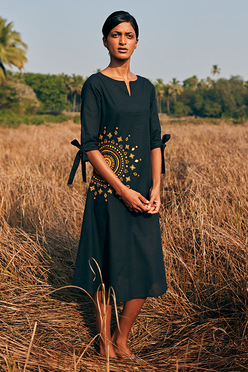 Okhai 'Power' Hand Embroidered Mirror Work Pure Cotton Dress