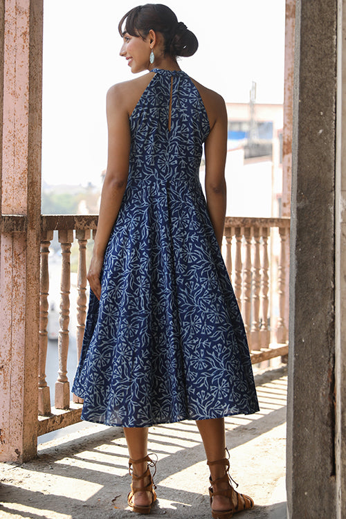 Okhai 'Indigo Harvest' Pure Cotton Indigo Halter-Neck Dress