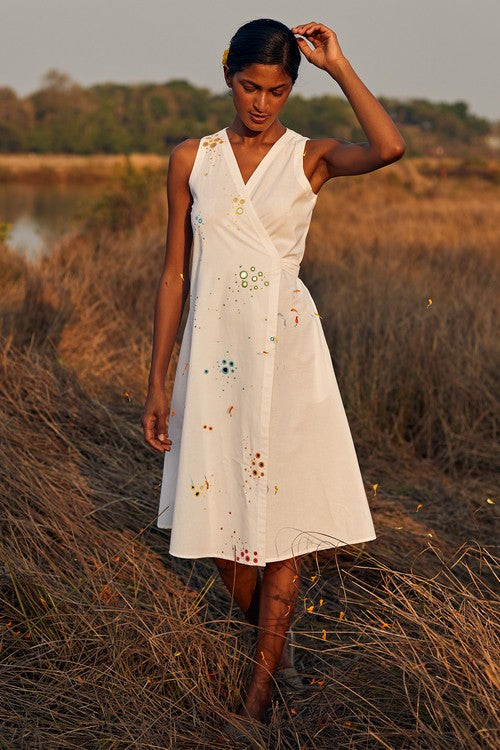 Okhai 'Illusion' Mirror Work Pure Cotton Wrap Dress
