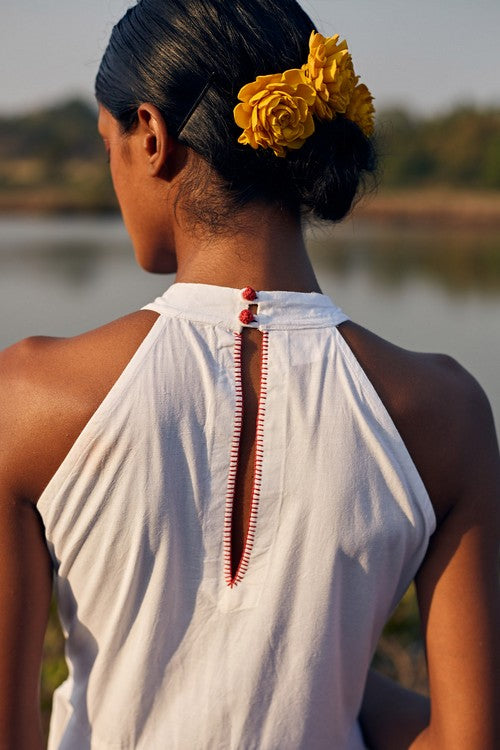 Okhai 'Panorama' Hand Embroidered Mirror Work Pure Cotton Dress