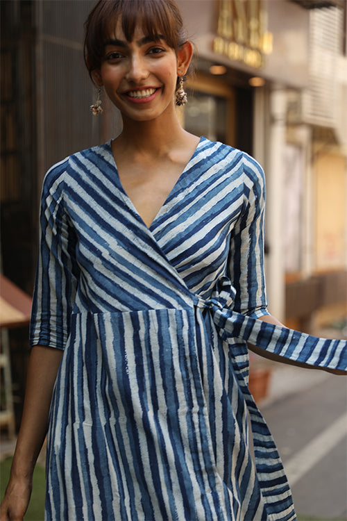 Okhai 'Perfect Geometry' Pure Cotton Indigo Wrap Dress