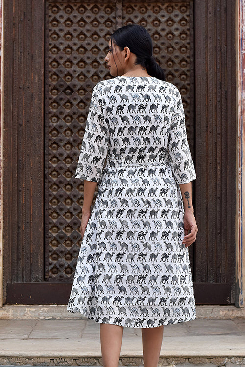 Okhai 'Majesty' Pure Cotton Camel Print Wrap Dress