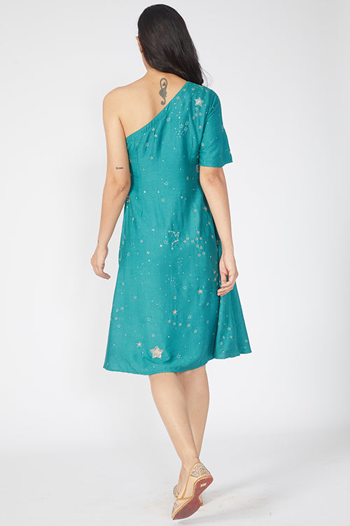 Okhai 'Stellar' Embroidered One Shoulder Dress With Dupatta
