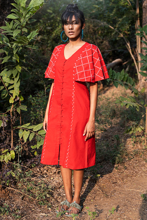 Buy Okhai Flower Field Pure Cotton Hand Block Printed Indigo Dress