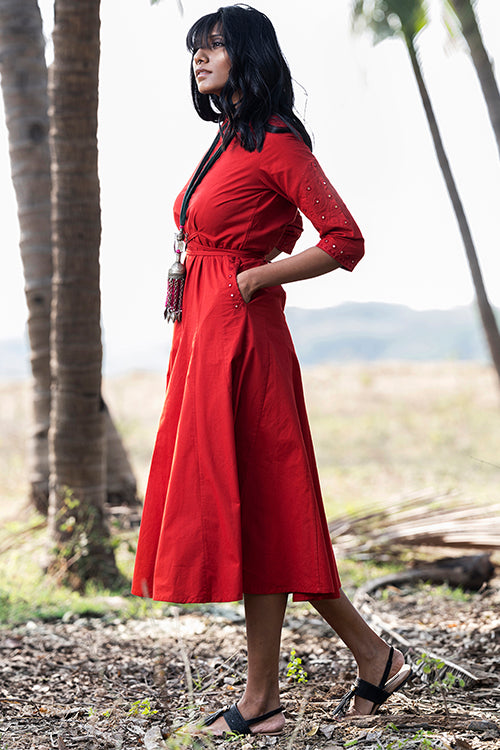 Okhai 'Warmth' Hand Embroidered Mirror and Applique Work Dress