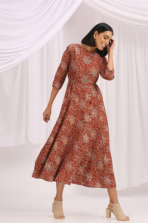 Khoobam Hand Block Printed Embroidered Kalamkari Dress For Women Online