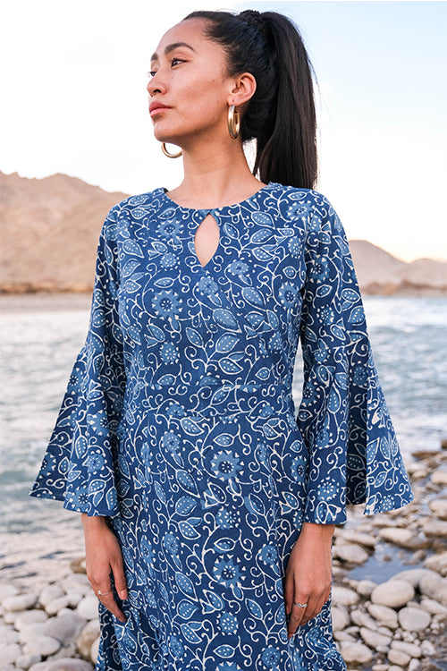 Okhai 'Indigo Soul' Hand Block Printed Cotton Dress